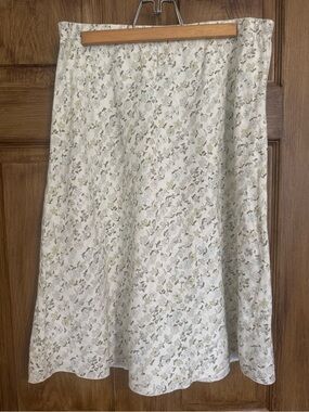 J. Jill Cream A-Line Skirt with Green and Light Blue Floral Print